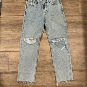 Paige Noella straight leg mid rise raw hem doretta destructed light jean NWOT